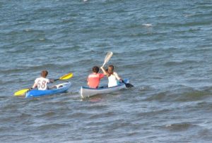 sea kayaks and paddlers