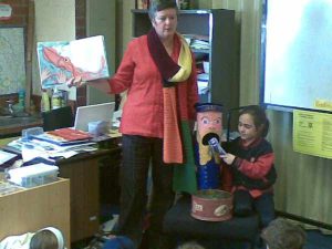 Claire and children with Sailor bolloard